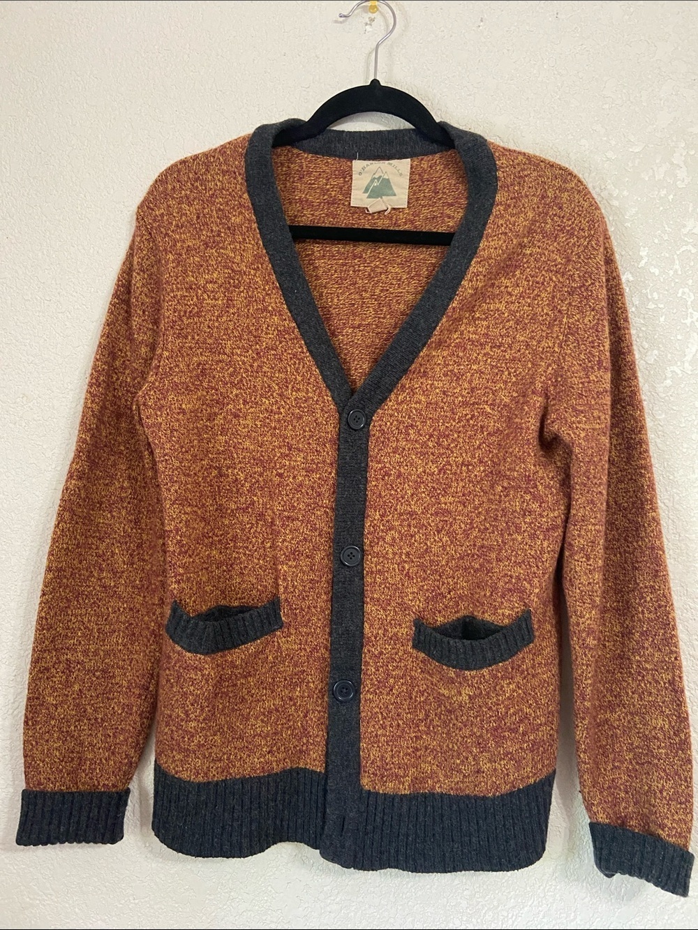 Men's Rust Two-Tone Cardigan with Charcoal Trim